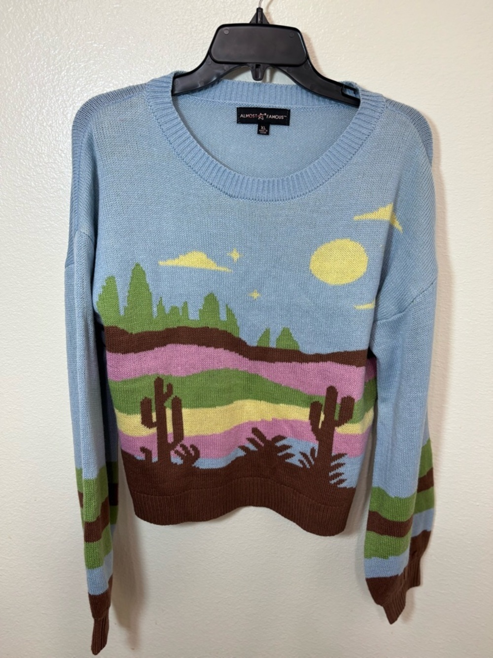Vintage Light Blue Western Landscape Crewneck Sweater - Picture 2 of 6
